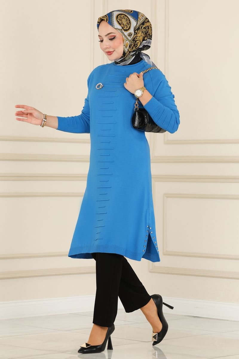 Sade Ve Şık Triko Kombinleri 2302MT581&250MP806&256MIA813 Mavi