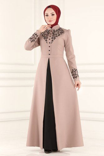 moda selvim A Pileli Krep Elbise ASM2484 Vizyon - Thumbnail