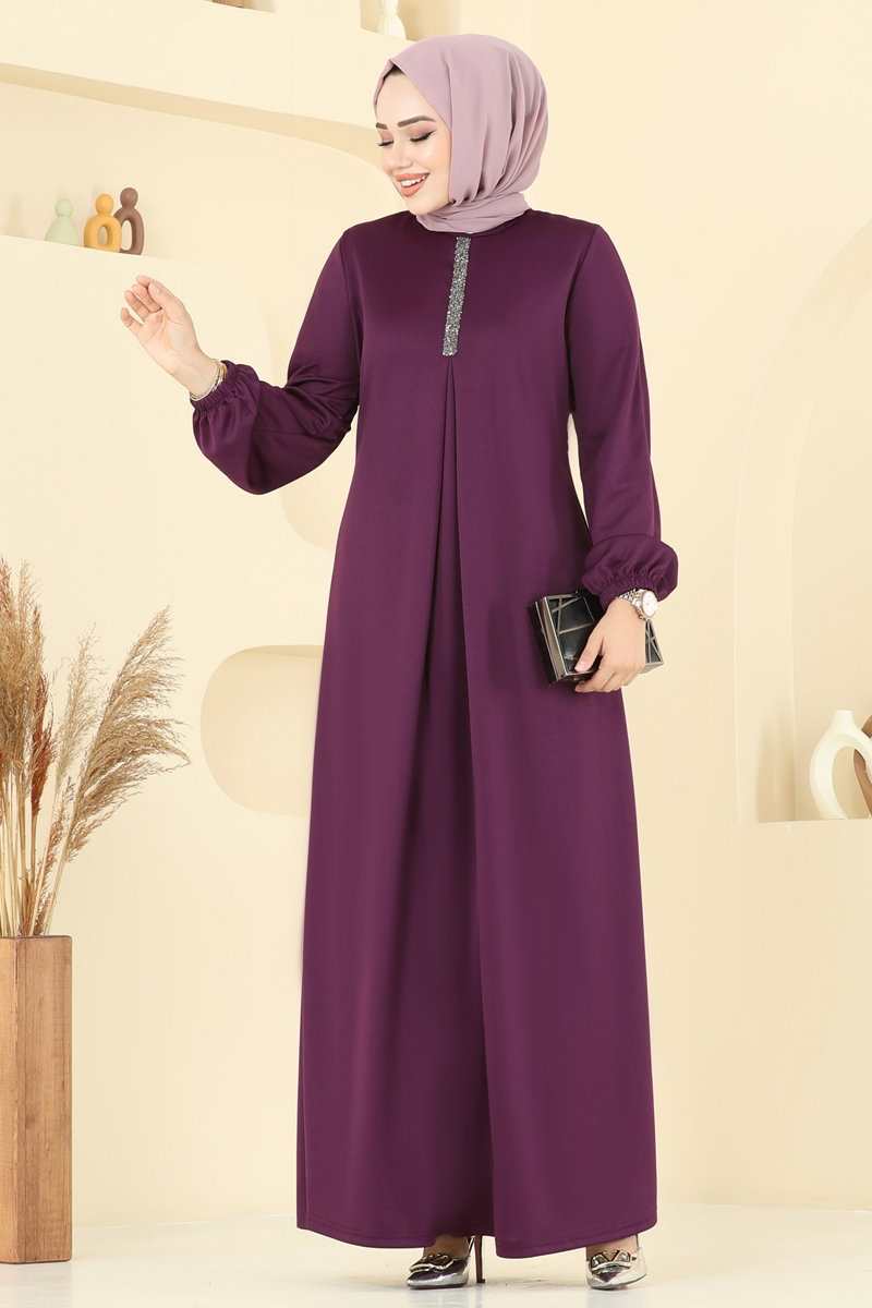 A Pileli Mira Elbise ASM2824 Mürdüm - Moda Selvim