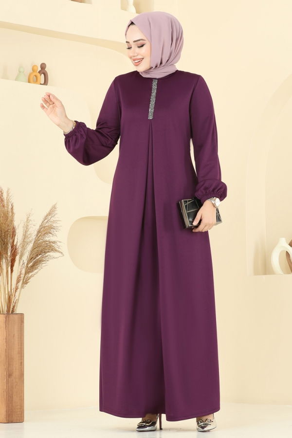 Modaselvim Elbise A Pileli Mira Elbise ASM2824 Mürdüm