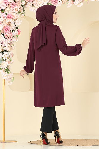 moda selvim A Pileli Mira Tunik ASM2835 Bordo - Thumbnail