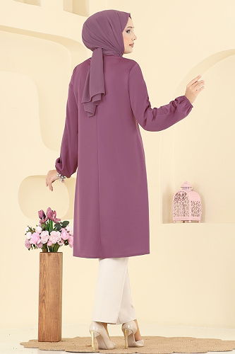 moda selvim A Pileli Mira Tunik ASM2835 Gül Kurusu - Thumbnail