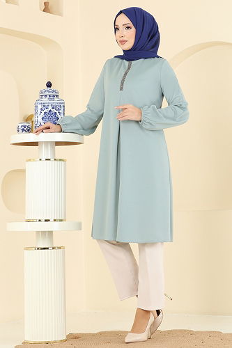 moda selvim A Pileli Mira Tunik ASM2835 Mint - Thumbnail