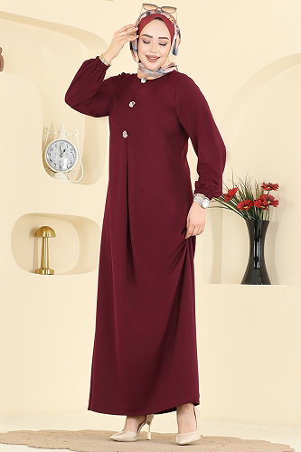 moda selvim A Pileli Örme Elbise 3078KTR750 Bordo - Thumbnail