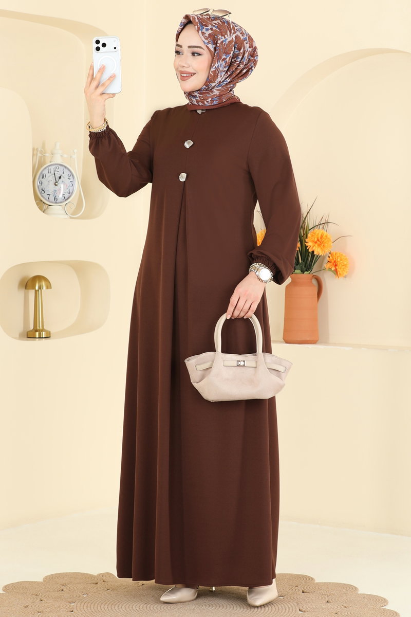 A Pileli Örme Elbise 3078KTR750 Kahve