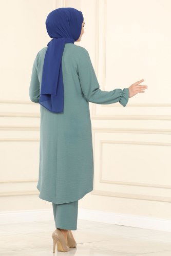 moda selvim A Pileli Tesettür Takım PL8063 Mint - Thumbnail