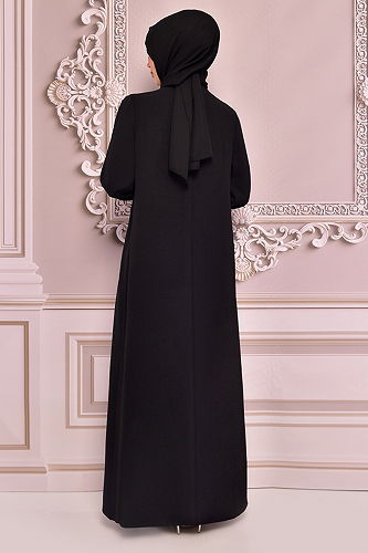 moda selvim A Pleated Aerobin Dress ASM2574-M Black - Thumbnail