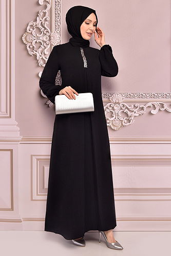 moda selvim الفستانASM2574-M أسود - Thumbnail