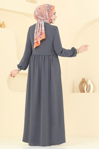 moda selvim Abaya 0034BG354 Anthracite - Thumbnail