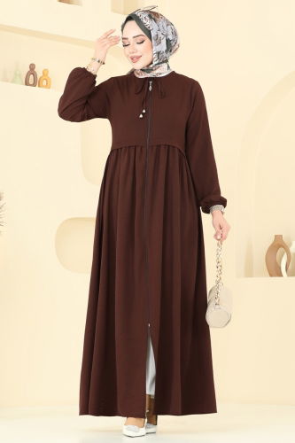 moda selvim عباءة بني 0034BG354 - Thumbnail