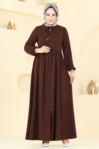 moda selvim عباءة بني 0034BG354 - Thumbnail