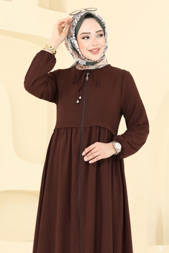 moda selvim عباءة بني 0034BG354 - Thumbnail