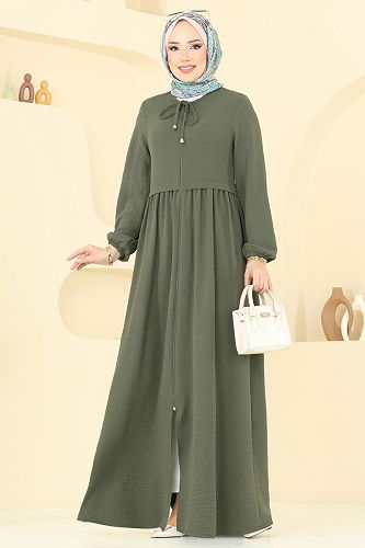 moda selvim Abaya 0034BG354 Dark Khaki - Thumbnail