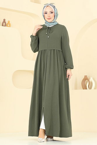 moda selvim Abaya 0034BG354 Dark Khaki - Thumbnail