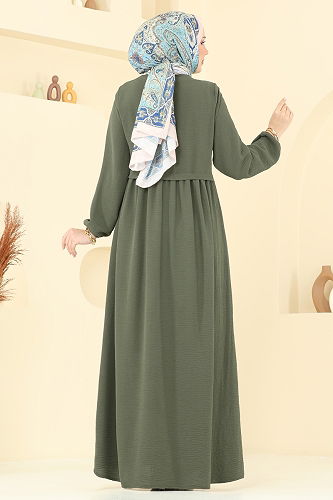 moda selvim Abaya 0034BG354 Dark Khaki - Thumbnail