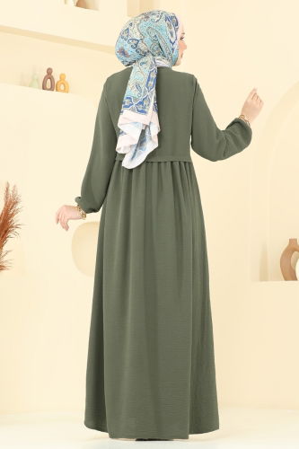 moda selvim عباءة أخضر عفني غامق 0034BG354 - Thumbnail