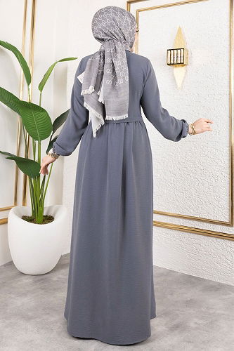 moda selvim عباءة رمادي 0034BG354 - Thumbnail