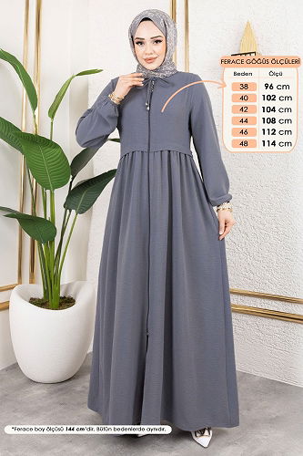 moda selvim عباءة رمادي 0034BG354 - Thumbnail