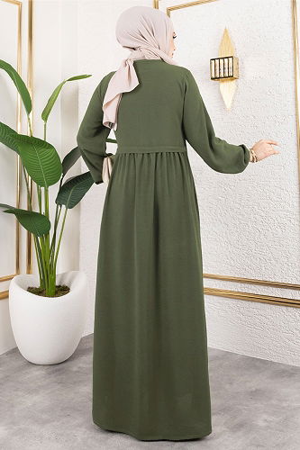 moda selvim Abaya 0034BG354 Khaki - Thumbnail