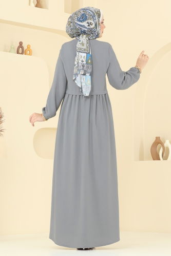 moda selvim عباءة رمادي فاتح 0034BG354 - Thumbnail