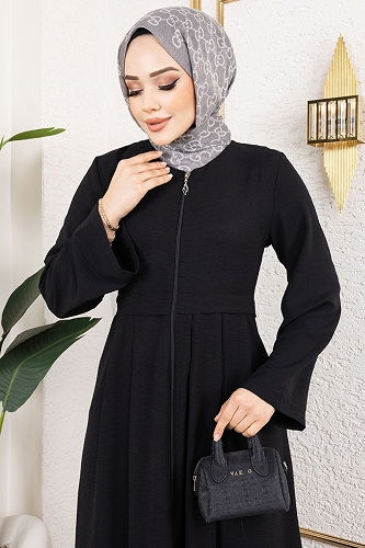 moda selvim Abaya 0038BG354 Black - Thumbnail
