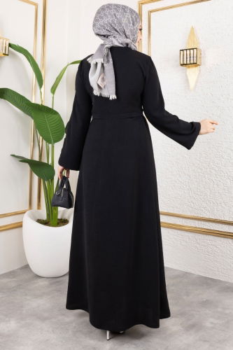 moda selvim Abaya 0038BG354 Black - Thumbnail