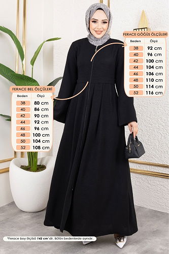 moda selvim Abaya 0038BG354 Black - Thumbnail