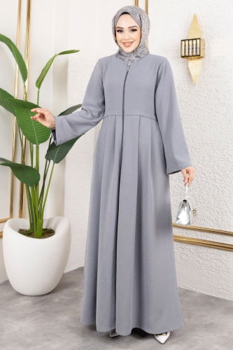 moda selvim عباءة رمادي 0038BG354 - Thumbnail