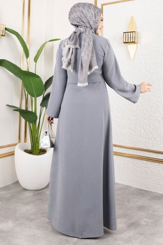 moda selvim عباءة رمادي 0038BG354 - Thumbnail