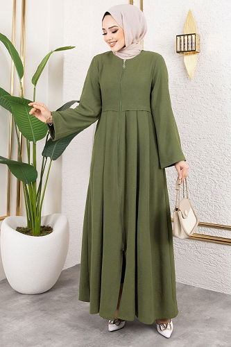 moda selvim Abaya 0038BG354 Khaki - Thumbnail