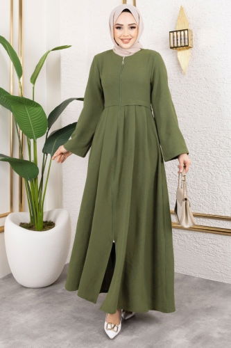 moda selvim Abaya 0038BG354 Khaki - Thumbnail