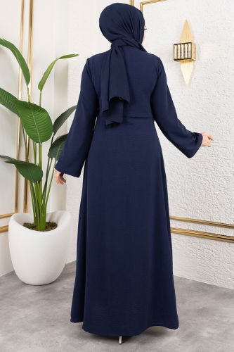 moda selvim Abaya 0038BG354 Navy Blue - Thumbnail