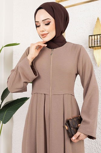 moda selvim عباءة بيج 0038BG354 - Thumbnail