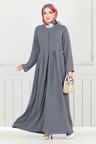 moda selvim عباءة رمادي غامق 0038BGS895-M - Thumbnail