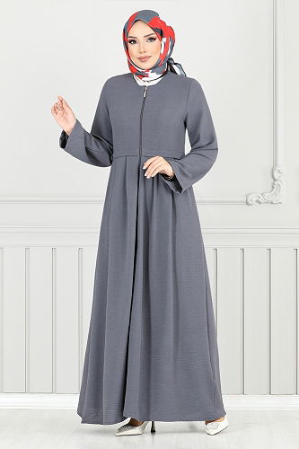 moda selvim عباءة رمادي غامق 0038BGS895-M - Thumbnail