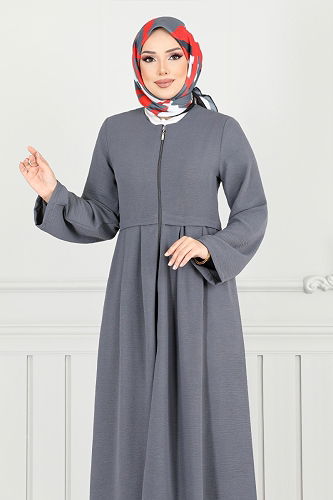 moda selvim عباءة رمادي غامق 0038BGS895-M - Thumbnail
