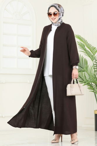 moda selvim Abaya 003MR1078 Bitter Brown - Thumbnail