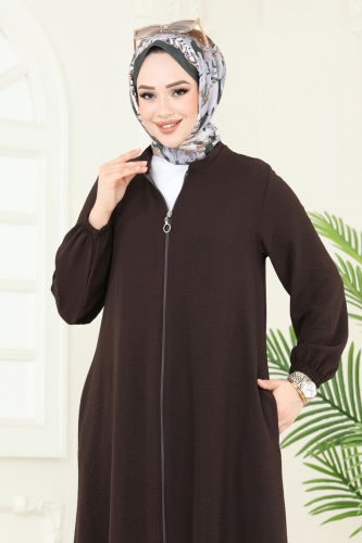 moda selvim عباءة بني غامق 003MR1078 - Thumbnail