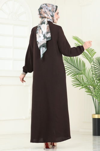 moda selvim عباءة بني غامق 003MR1078 - Thumbnail