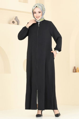 moda selvim Abaya 003MR1078 Black - Thumbnail