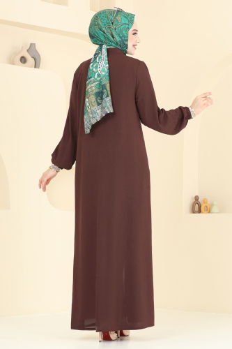 moda selvim Abaya 003MR1078 Brown - Thumbnail