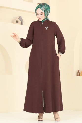 moda selvim Abaya 003MR1078 Brown - Thumbnail