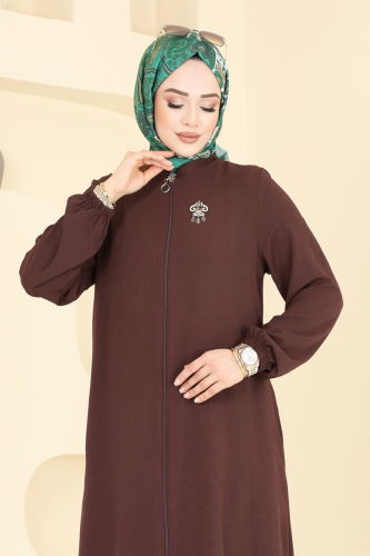 moda selvim Abaya 003MR1078 Brown - Thumbnail