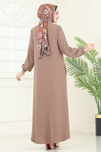 moda selvim عباءة بيج غامق 003MR1078 - Thumbnail