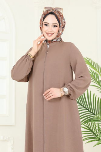 moda selvim عباءة بيج غامق 003MR1078 - Thumbnail