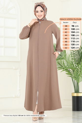 moda selvim عباءة بيج غامق 003MR1078 - Thumbnail