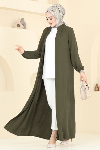 moda selvim Abaya 003MR1078 Khaki - Thumbnail