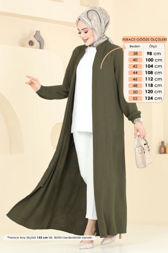moda selvim عباءة اخضر عفني 003MR1078 - Thumbnail