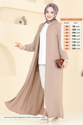 moda selvim عباءة بيج 003MR1078 - Thumbnail