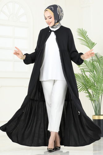 moda selvim Abaya 0040BG354 Black - Thumbnail